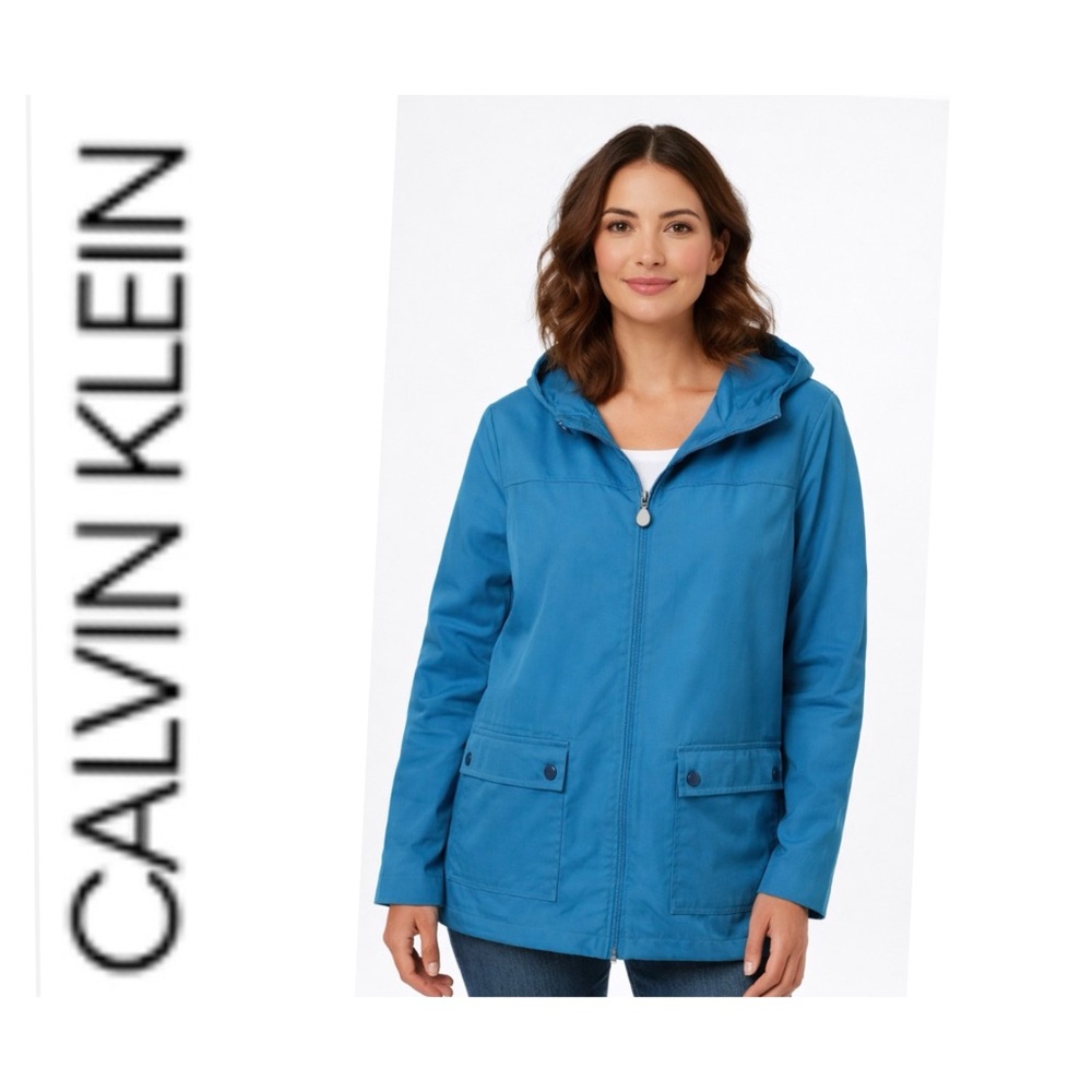🆕💙 NWT Calvin Klein Blue Hooded Raincoat/ Jacket - Women’s Small